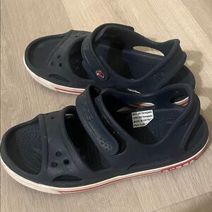 CROCS Kids bayaband Dark Blue Sandals with Red Trim